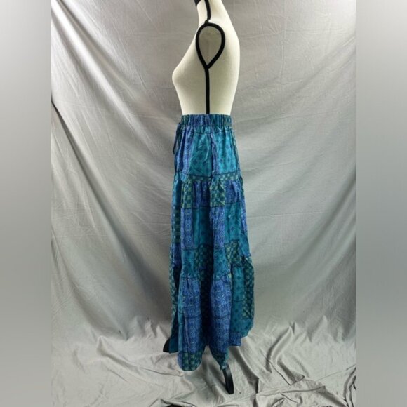 Boho Patchwork Print Maxi Skirt Blue - Picture 9 of 10
